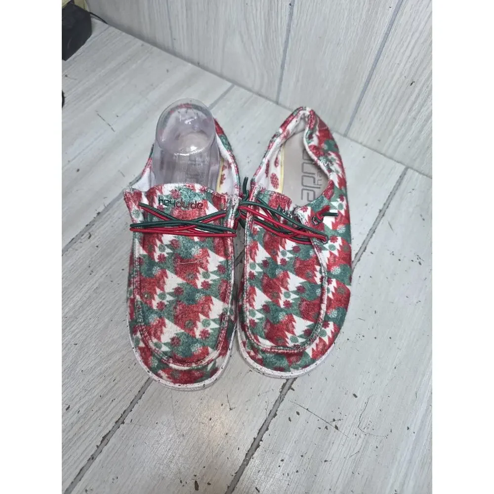 Hey Dude Wendy Funk Winter Wonderland Shoes Christmas Tree Sz 9 Comfort Slip Ons